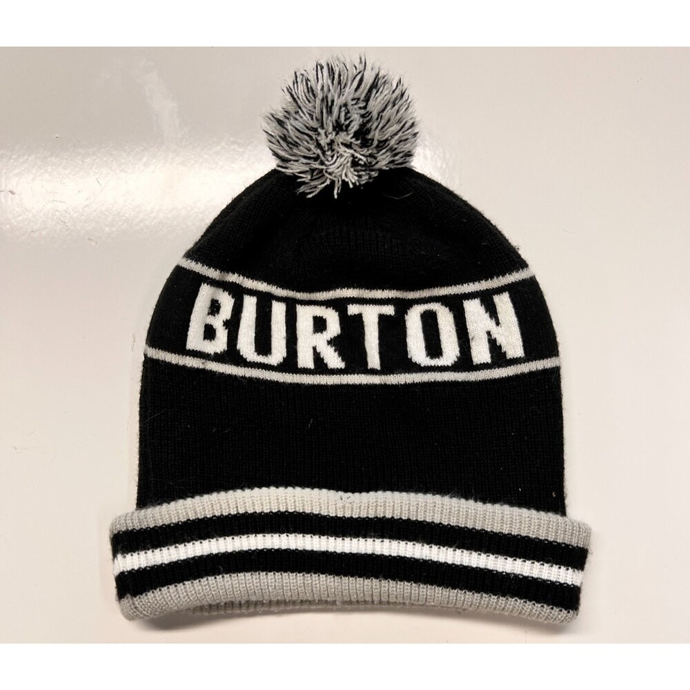 Burton Metro Beanie Hat Black Gray White Pom Knit Winter One Size Ski Snow